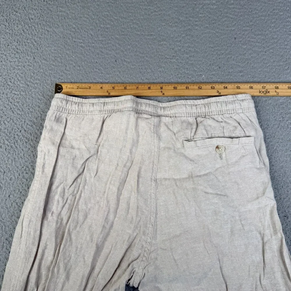 LINEN CHINO  Pants Mens M Beige Pull On Casual Beachy Resort Coastal Panama Jack
